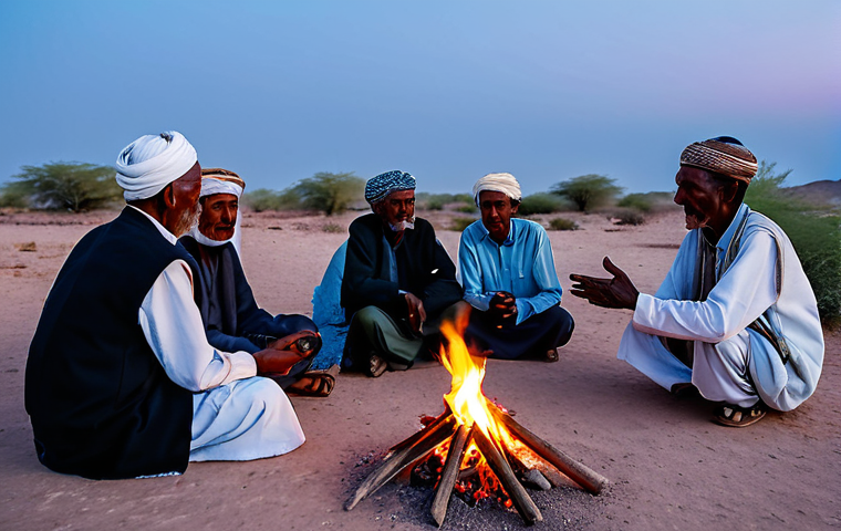 A wise elderly Somaliland poet, fully clothed in modest traditional nomadic attire, with well-formed hands gesturing naturally while reciting ancient Gabay poetry. The scene is set around a warm campfire in the vast, serene desert at dusk, with a small group of fully clothed listeners quietly captivated. The atmosphere is respectful and contemplative, highlighting the oral tradition and the passing down of cultural heritage. Perfect anatomy, correct proportions, natural pose, natural body proportions, professional photography, high quality, safe for work, appropriate content, family-friendly.